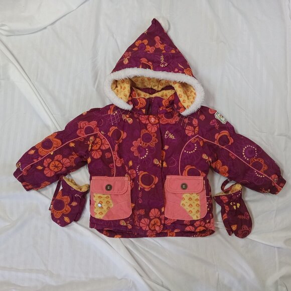 Gagou Tagou Size 2T Toddler Winter Snow Coat Jacket Girls Purple Flower - Picture 1 of 16